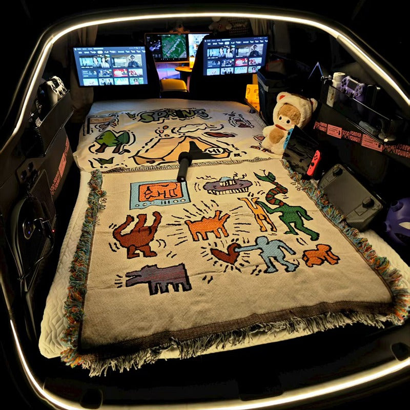 Car Camping Knitted Blanket | Road Trip & Trunk Leisure Mat.
