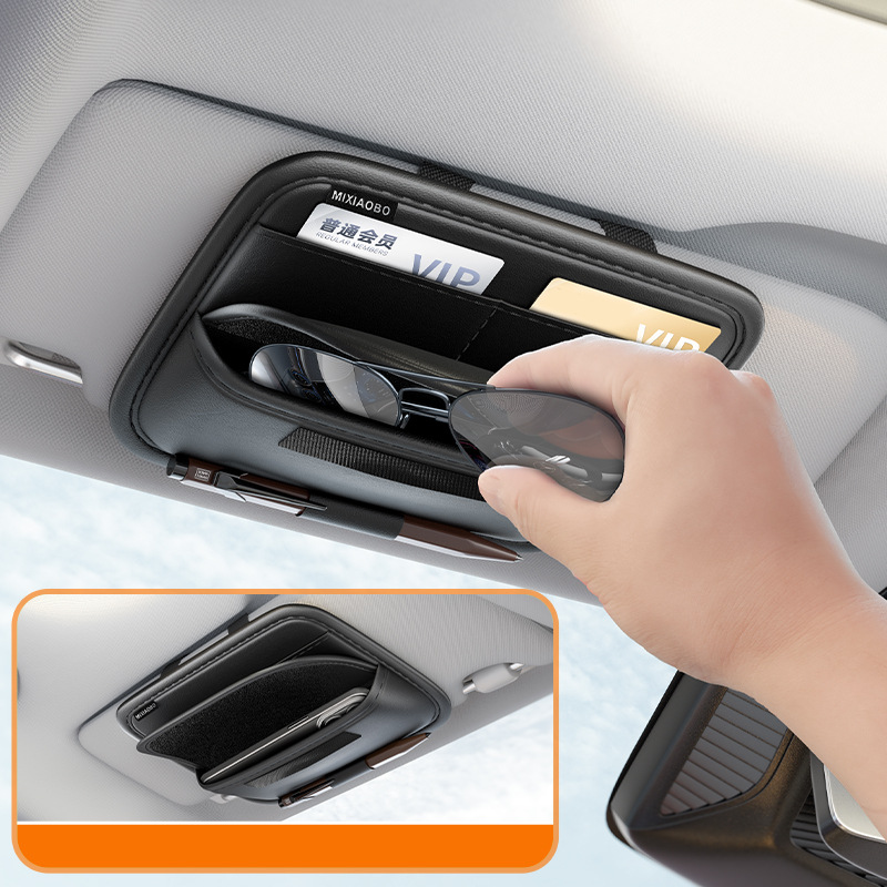 Leather Car Sun Visor Sunglasses Holder | Glasses & Card Organizer.