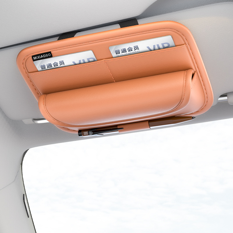 Leather Car Sun Visor Sunglasses Holder | Glasses & Card Organizer.