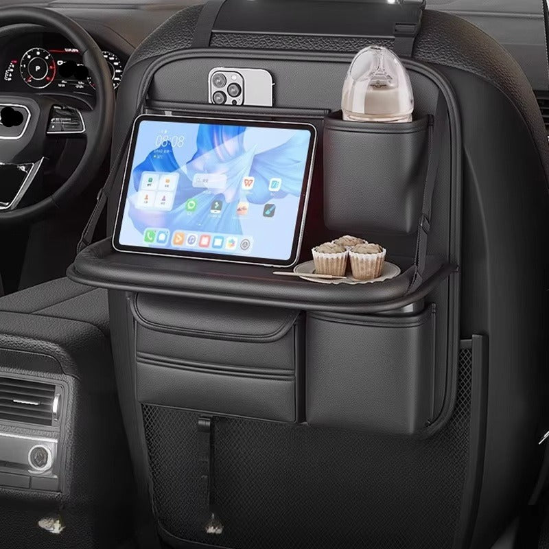 Car Seat Back Storage Organizer with Foldable Rear Tray.