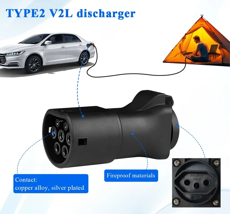 Type 2 IEC 62196 V2L Adapter for Smart EV 16A 3.5kW (#1 #3 #5).